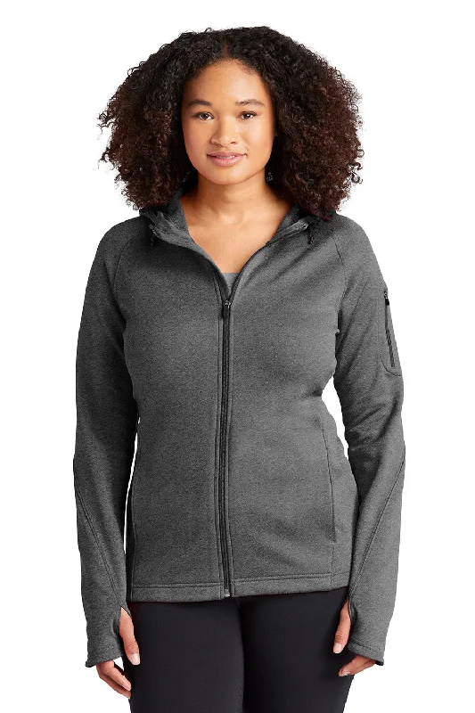 Sport-Tek Womens Tech Moisture Wicking Fleece Full Zip Hooded Sweatshirt Hoodie w/ Pockets - Heather Graphite Grey