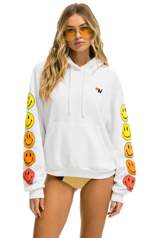 AVIATOR NATION SMILEY SUNSET UNISEX RELAXED PULLOVER HOODIE - WHITE