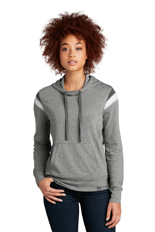 New Era Womens Heritage Varsity Hooded Sweatshirt Hoodie w/ Pouch Pocket - Heather Shadow Grey/Graphite Grey/White