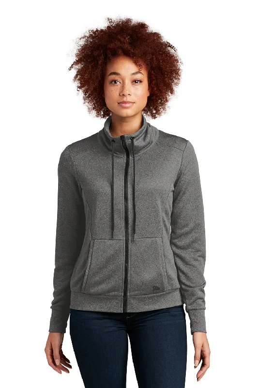 New Era Womens Performance Terry Full Zip Sweatshirt w/ Pockets - Heather Graphite Grey