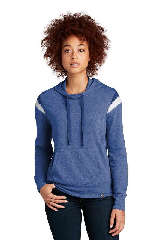 New Era Womens Heritage Varsity Hooded Sweatshirt Hoodie w/ Pouch Pocket - Heather Royal Blue/Royal Blue/White