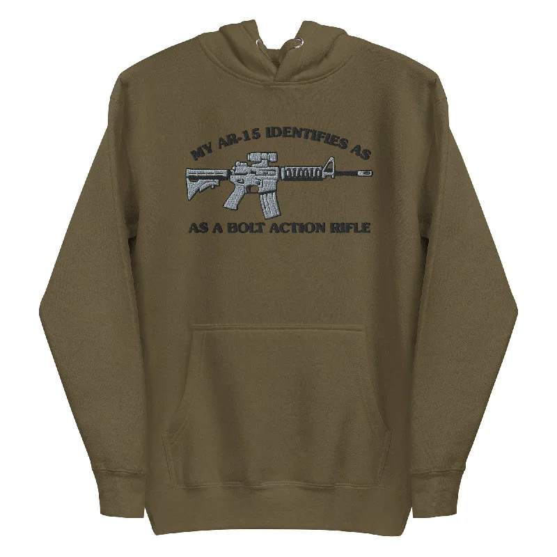 My AR-15 Identifies as a Bolt Action Rifle Embroidered Hoodie