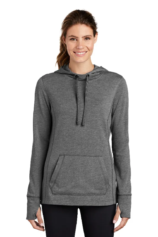 Sport-Tek Womens Moisture Wicking Fleece Hooded Sweatshirt Hoodie w/ Pouch Pocket - Heather Dark Grey