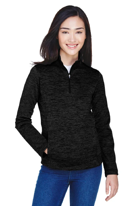 Devon & Jones Womens Newbury Fleece 1/4 Zip Sweatshirt w/ Pouch Pocket - Heather Black