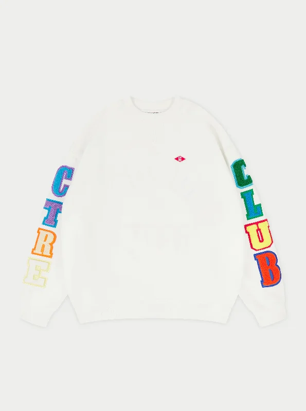 MULTIBADGE CHENILLE RELAXED SWEATSHIRT - OFF WHITE