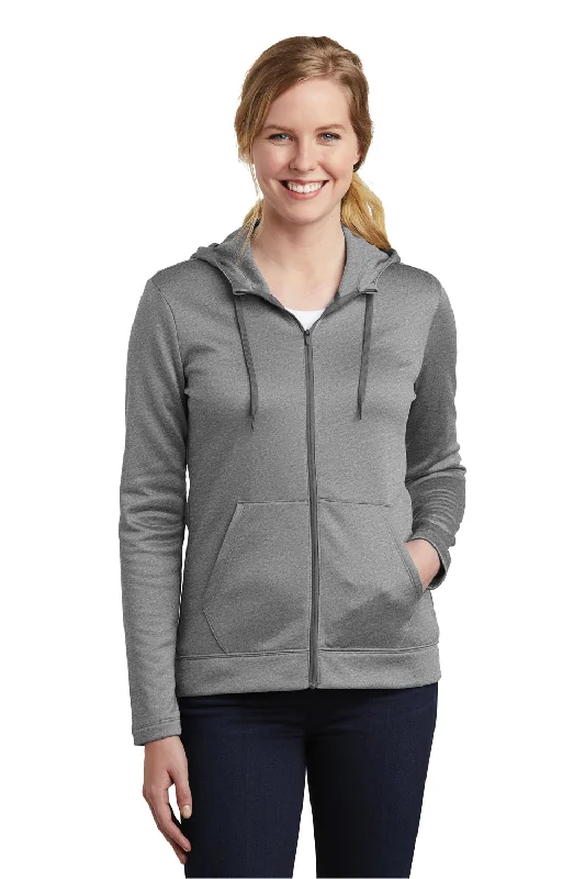 Nike Womens Therma-Fit Moisture Wicking Fleece Full Zip Hooded Sweatshirt Hoodie w/ Pockets - Heather Dark Grey