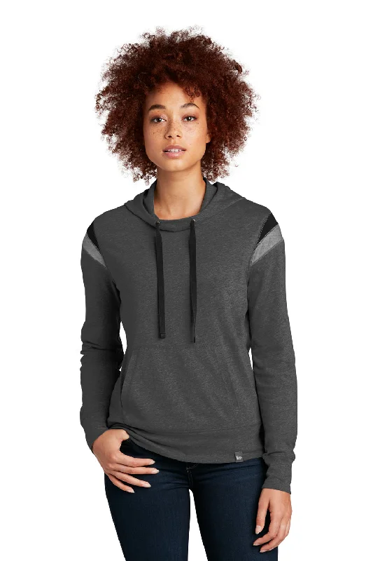 New Era Womens Heritage Varsity Hooded Sweatshirt Hoodie w/ Pouch Pocket - Heather Black/Black/Heather Shadow Grey