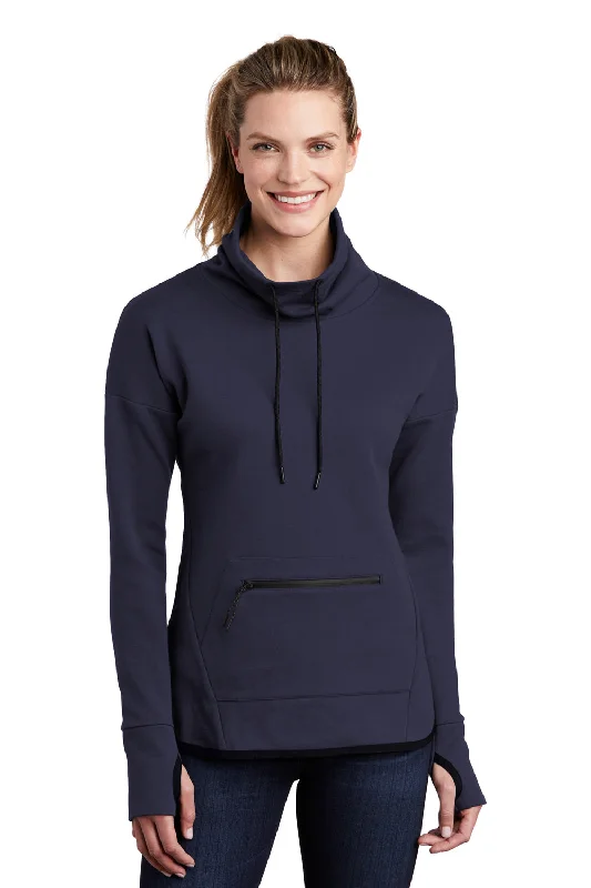 Sport-Tek Womens Triumph Fleece Cowl Neck Sweatshirt w/ Pocket - Navy Blue