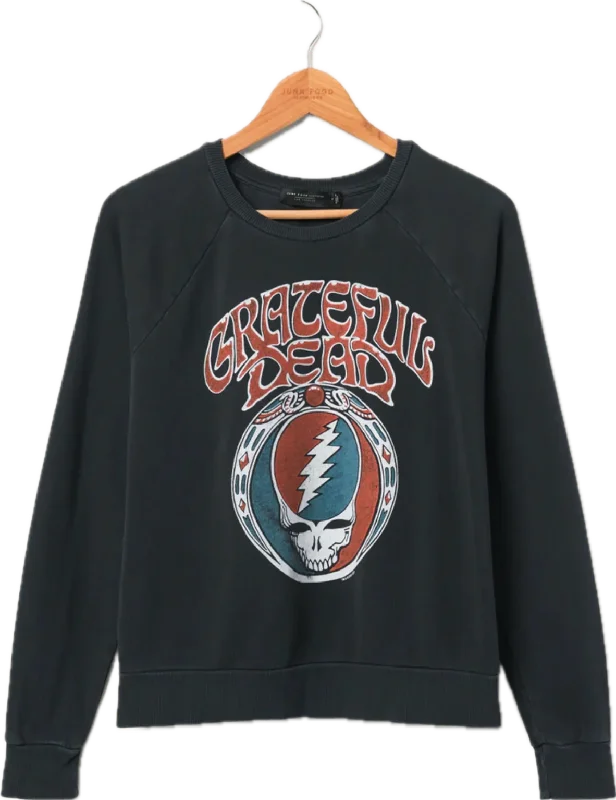 JUNK FOOD CLOTHING WOMEN'S GRATEFUL DEAD SKULL VINTAGE RAGLAN PULLOVER