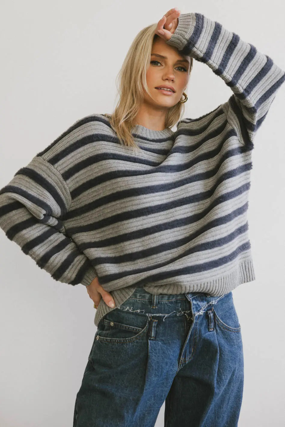 Azuline Striped Sweater in Grey