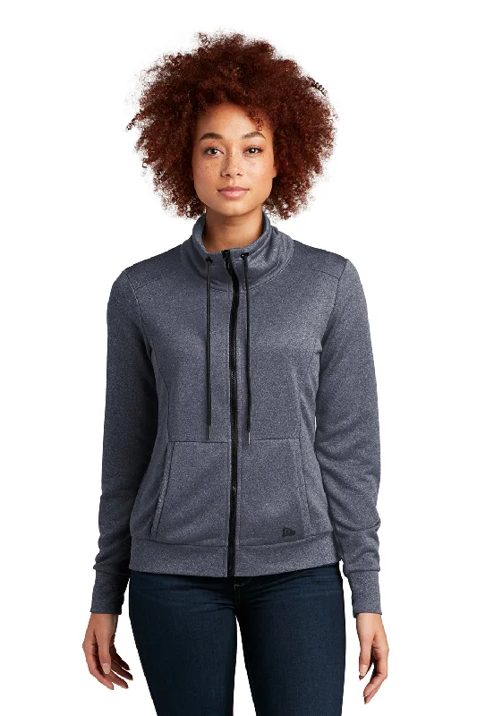 New Era Womens Performance Terry Full Zip Sweatshirt w/ Pockets - Heather True Navy Blue