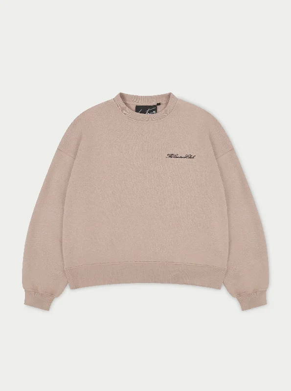 COUTURE SCRIPT PUFF SLEEVE CREW - BEIGE