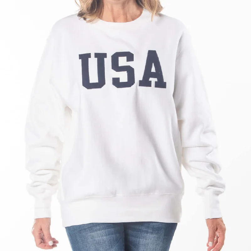 Unisex Champion USA Reverse Weave Crew White Sweatshirt