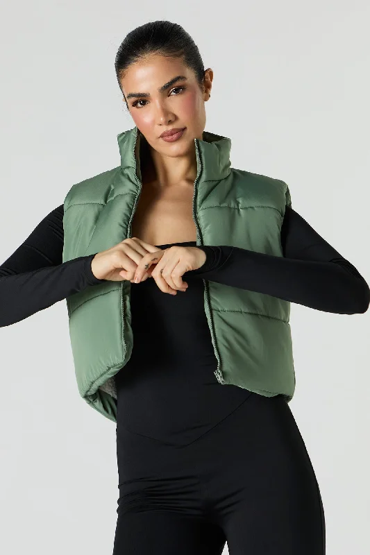 Faux Fur Lined Cropped Puffer Vest