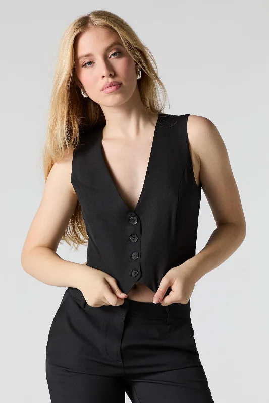 Button Front Cropped Vest