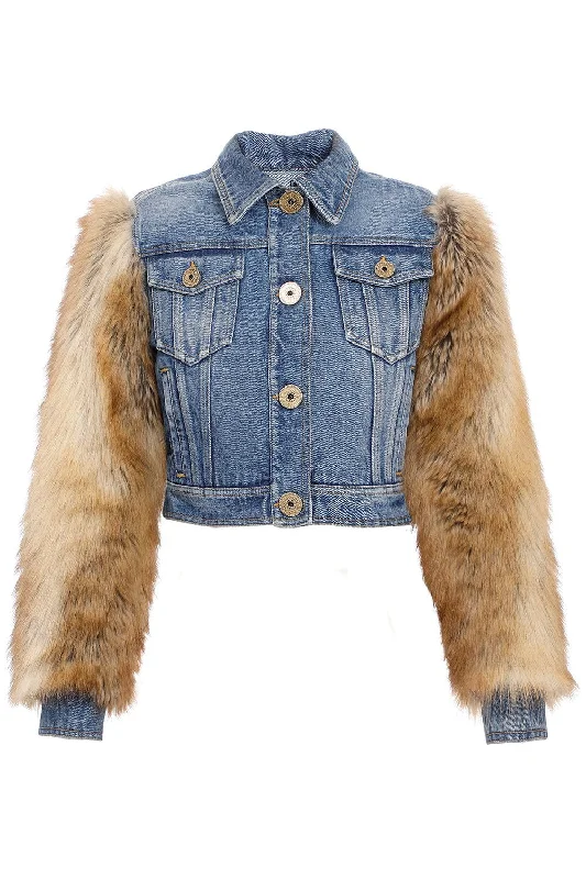 Crop Denim Faux Fur Jacket