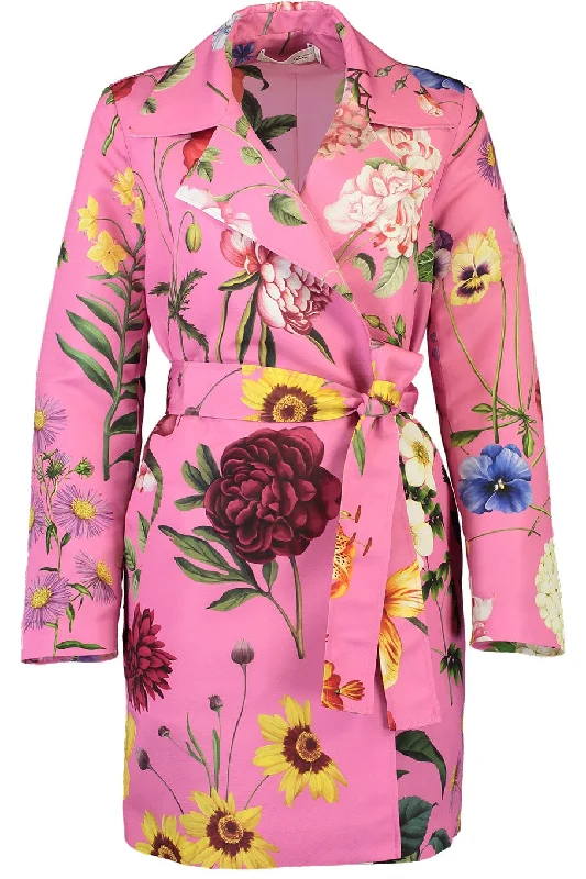 Floral Faille Trench Coat