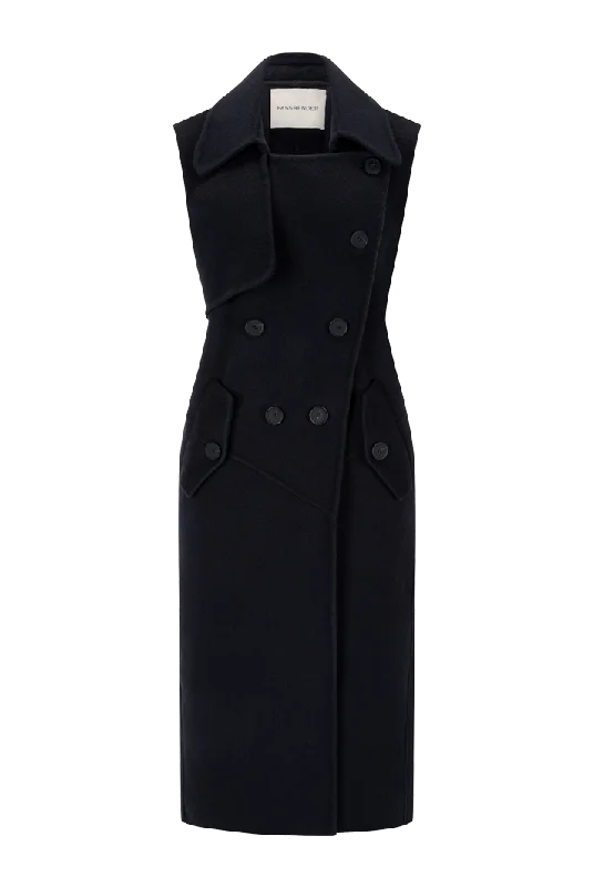 Sleeveless Trench Vest with Oversized Collar