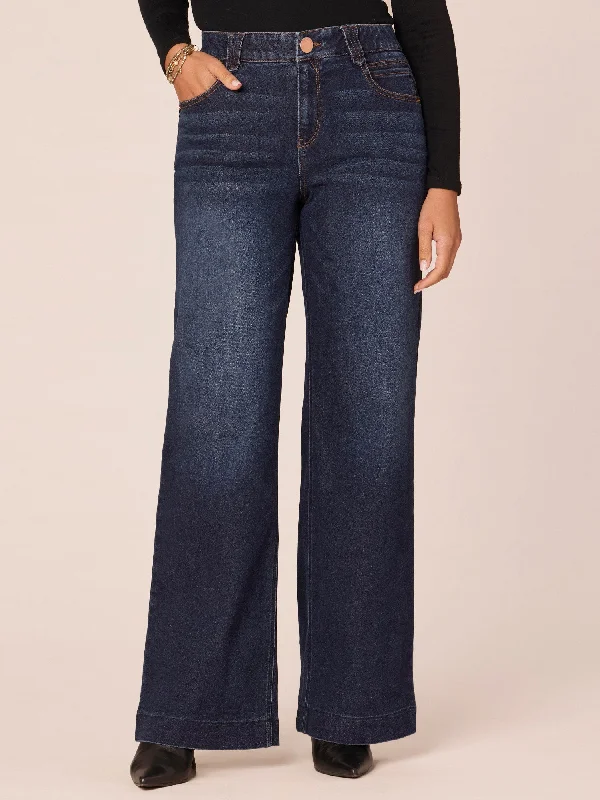 "Ab"solution High Rise Wide Leg Jeans with Whiskering Detail