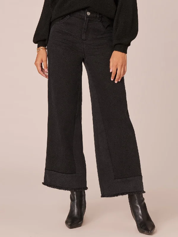 "Ab"solution Skyrise Fray Hem Wide Leg Petite Jeans with Splicing