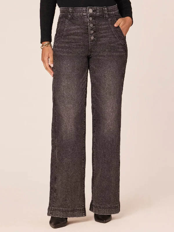 "Ab"solution Skyrise Front Panel Wide Leg Jeans with Button Fly