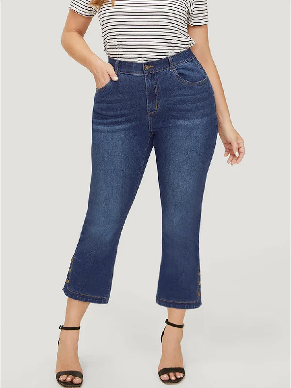 Bootcut Very Stretchy High Rise Dark Wash Button Side Jeans