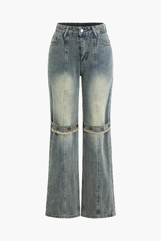 Denim Washed Pocket Zipper Jeans