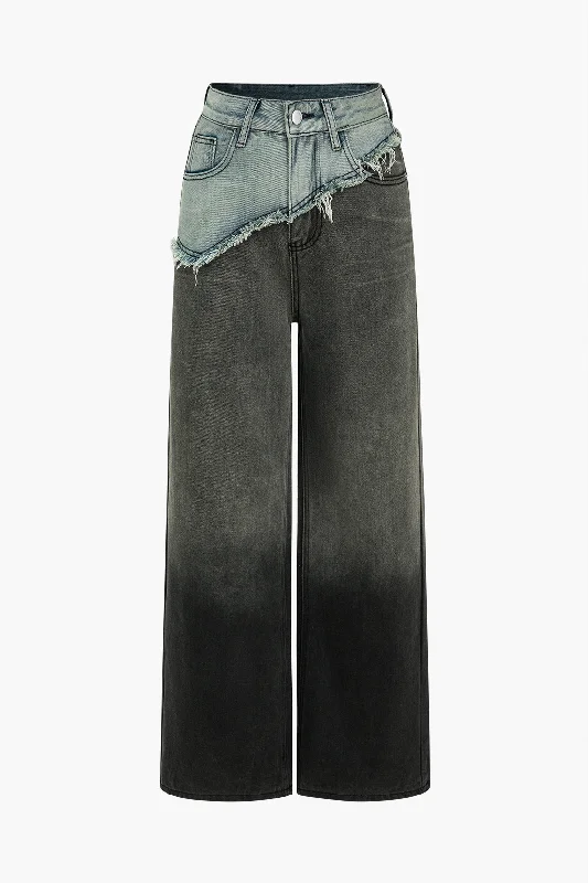 Patchwork Color Block Wide Leg Jeans