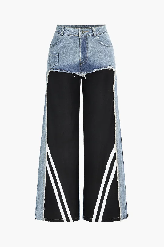 Denim Patchwork Wide Leg Jeans