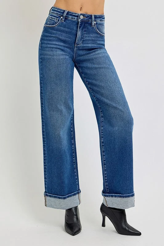 RISEN Tummy Control High Rise Cuffed Jeans