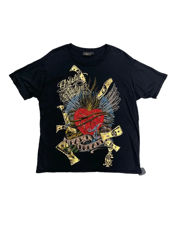 Top Short Sleeve Basic By Christian Audigier In Black & Gold, Size: Xxl