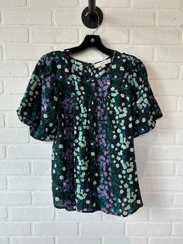 Top Short Sleeve By Loft In Black & Green, Size: S