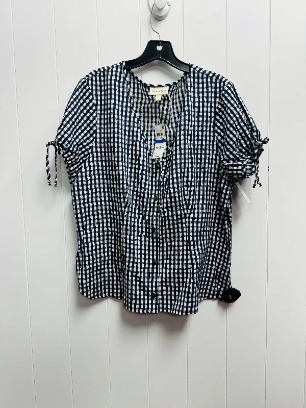 Top Short Sleeve By Maison Jules In Blue & White, Size: Xl