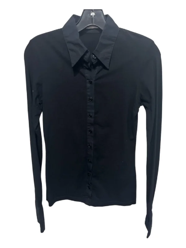 Anne Fontaine Size 38 Black Cotton Button Up Long Sleeve Top