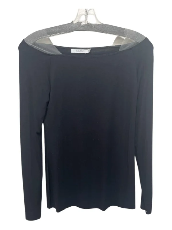 Bailey 44 Size S Black Rayon Long Sleeve Boat Neck Mesh Detail Top