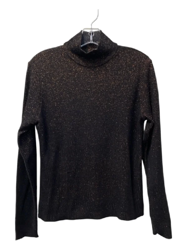 Carlisle Size 6 Dark Brown Rayon Blend Long Sleeve Round Neck Burnout Top