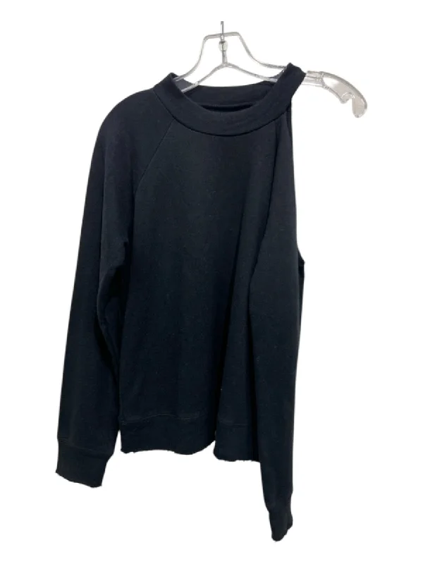 Chaser Size S Black COTTON & LINEN Shoulder Cut Out Long Sleeve Crew Neck Top