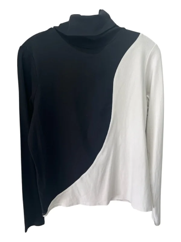 Crosby Size M Black & White Cotton Blend Turtleneck Colorblock Long Sleeve Top