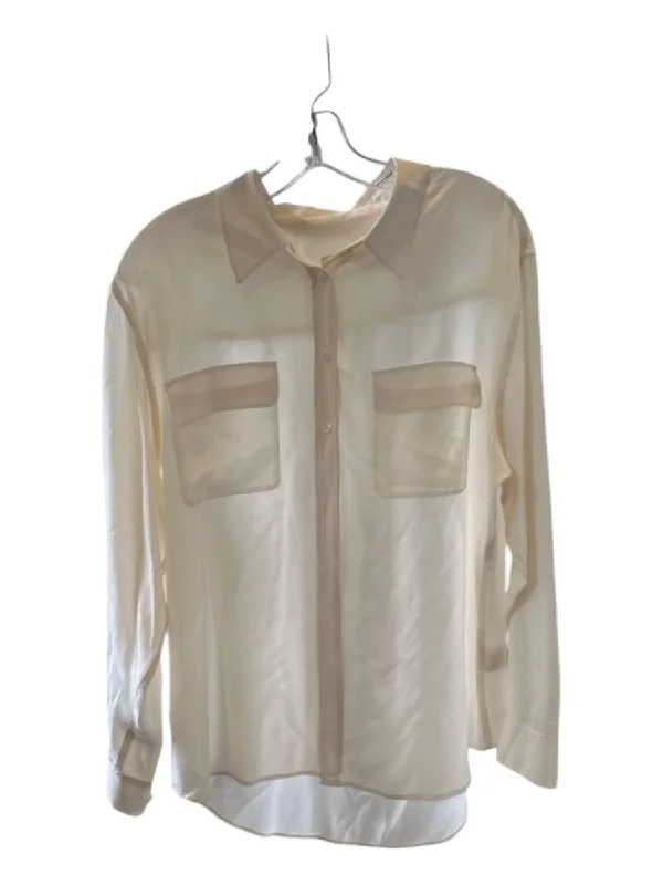 Equipment Size L Cream Silk Long Sleeve Button Down Top