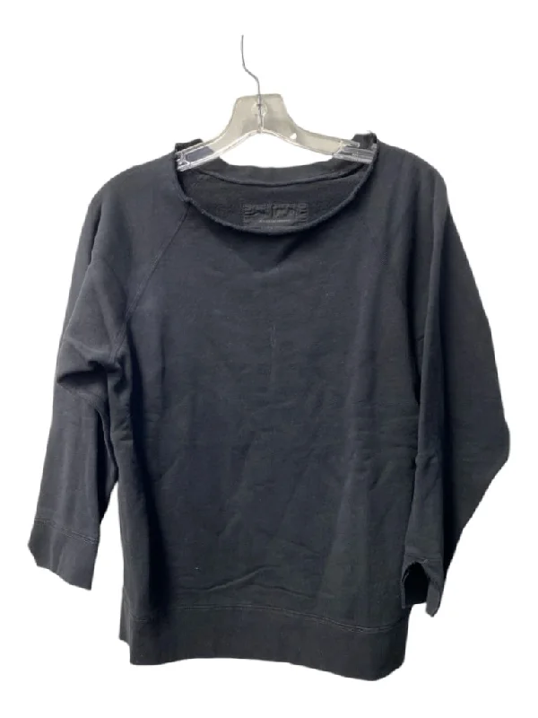 Nili Lotan Size Small Black Cotton Long Sleeve Round Neck Distressed Detail Top