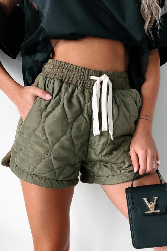 Paving The Way Multi Fabric Quilted Shorts (Olive)