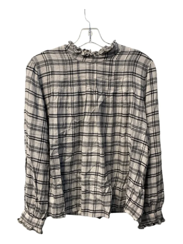 Rails Size M Cream & Black Rayon Blend Round Neck Long Sleeve Keyhole plaid Top