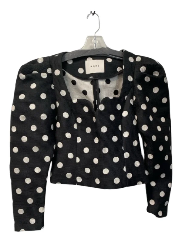 Rohe Size 34 Black & White Polyester Polka Dots Sweetheart Neckline Side Zip Top