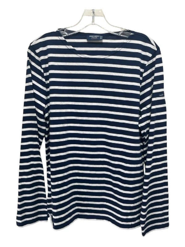 Saint James L'Atelier Size Medium Navy & white Cotton Long Sleeve Boat Neck Top