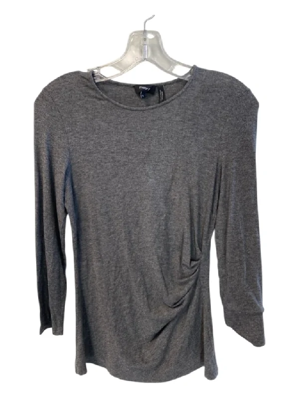 Theory Size M Gray Viscose Side Ruching Round Neck Long Sleeve Body Con Top