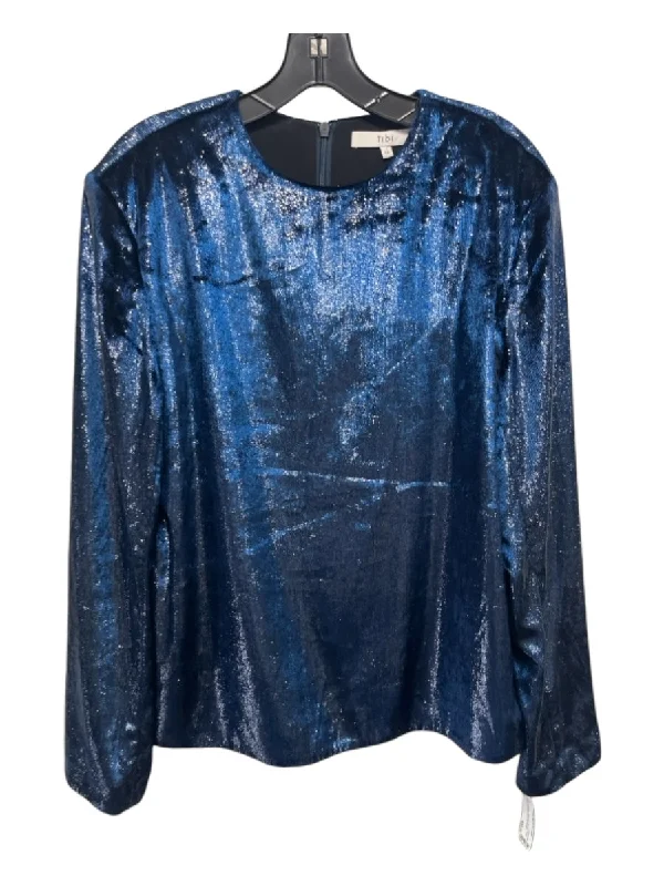 Tibi Size M Blue Polyester Back Zip Metallic Long Sleeve shoulder pads Top