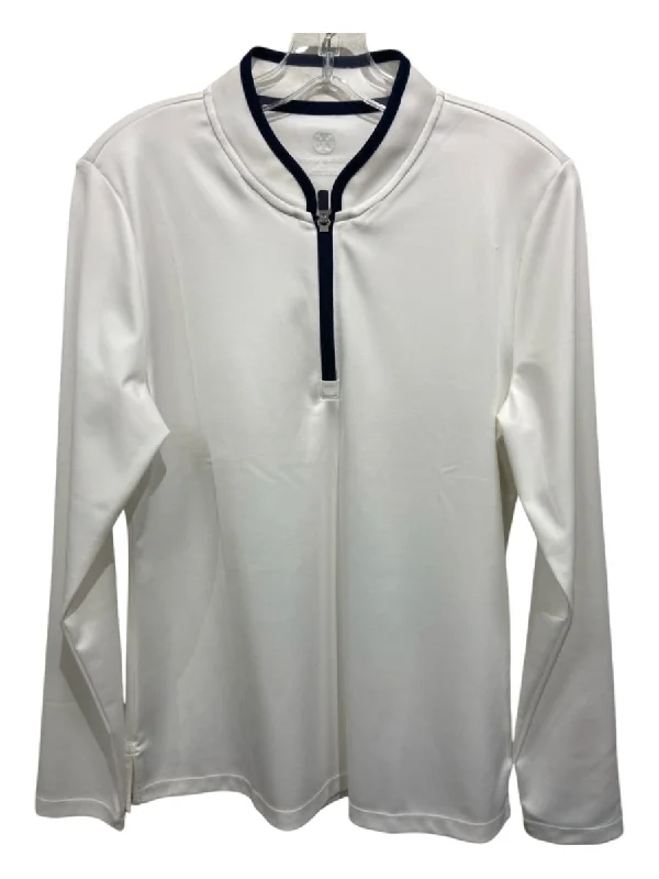 Tory Sport Size L White & Navy Nylon Blend Zip Up Long Sleeve Top