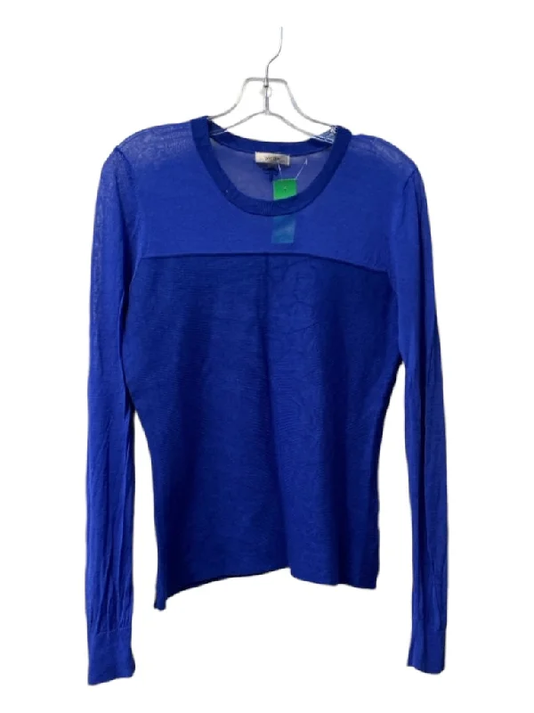 Tyler Boe Size Large Royal Blue Viscose Blend Long Sleeve Sheer Detail Top