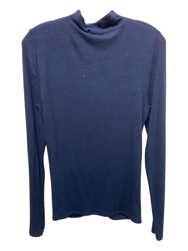 Veronica Beard Size M Navy Blue Modal Mock Neck Long Sleeve Top