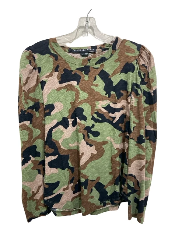 Veronica Beard Size S Camo Cotton Camo Long Sleeve Puff Sleeve Top